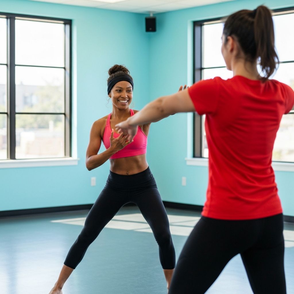 Instructor guiding client through movement exercises